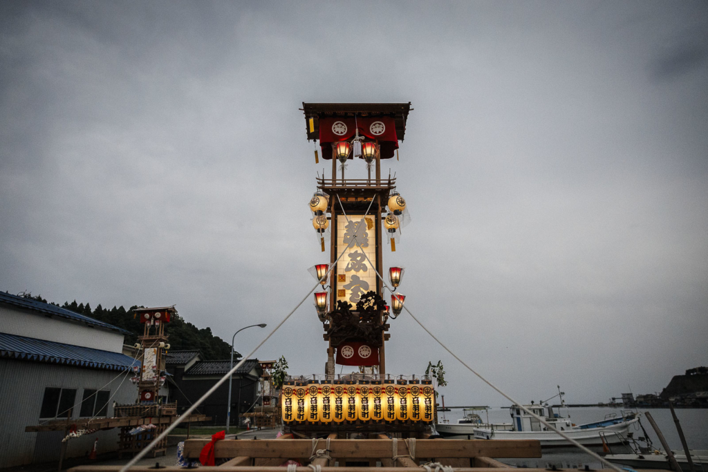 Kiriko lantern lit at dusk