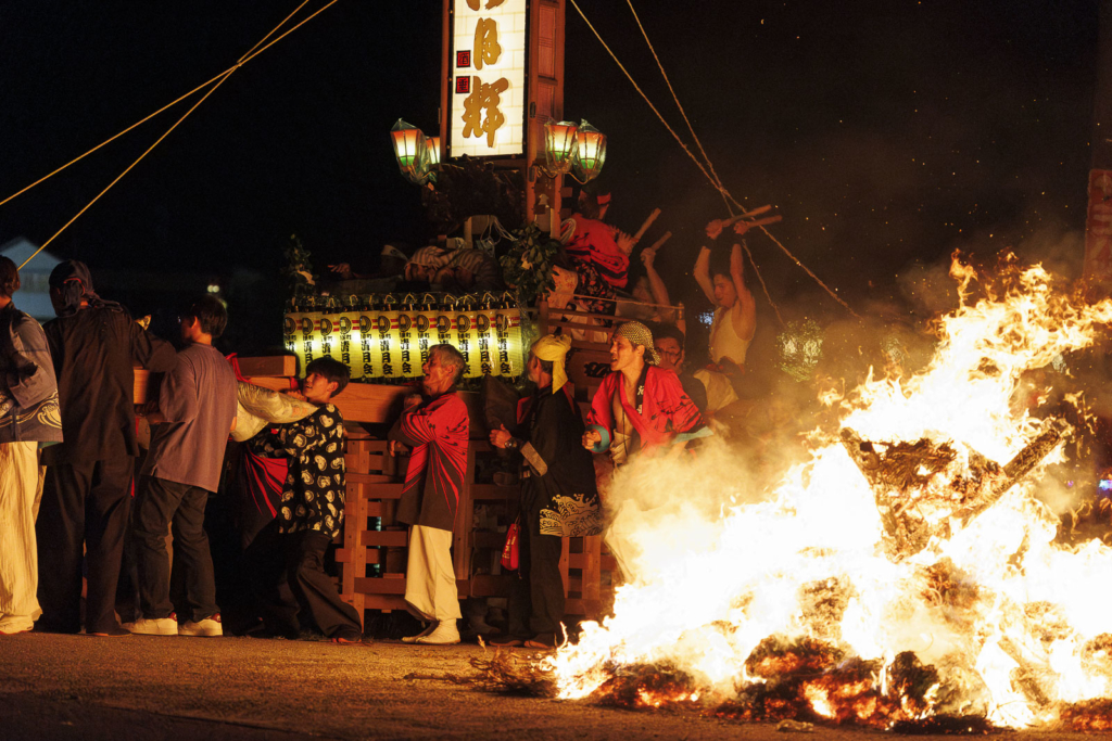 Kiriko lantern carried through fire